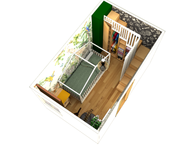 Décoration et meubles sur mesure pour une chambre enfant avec un accès aux combles
